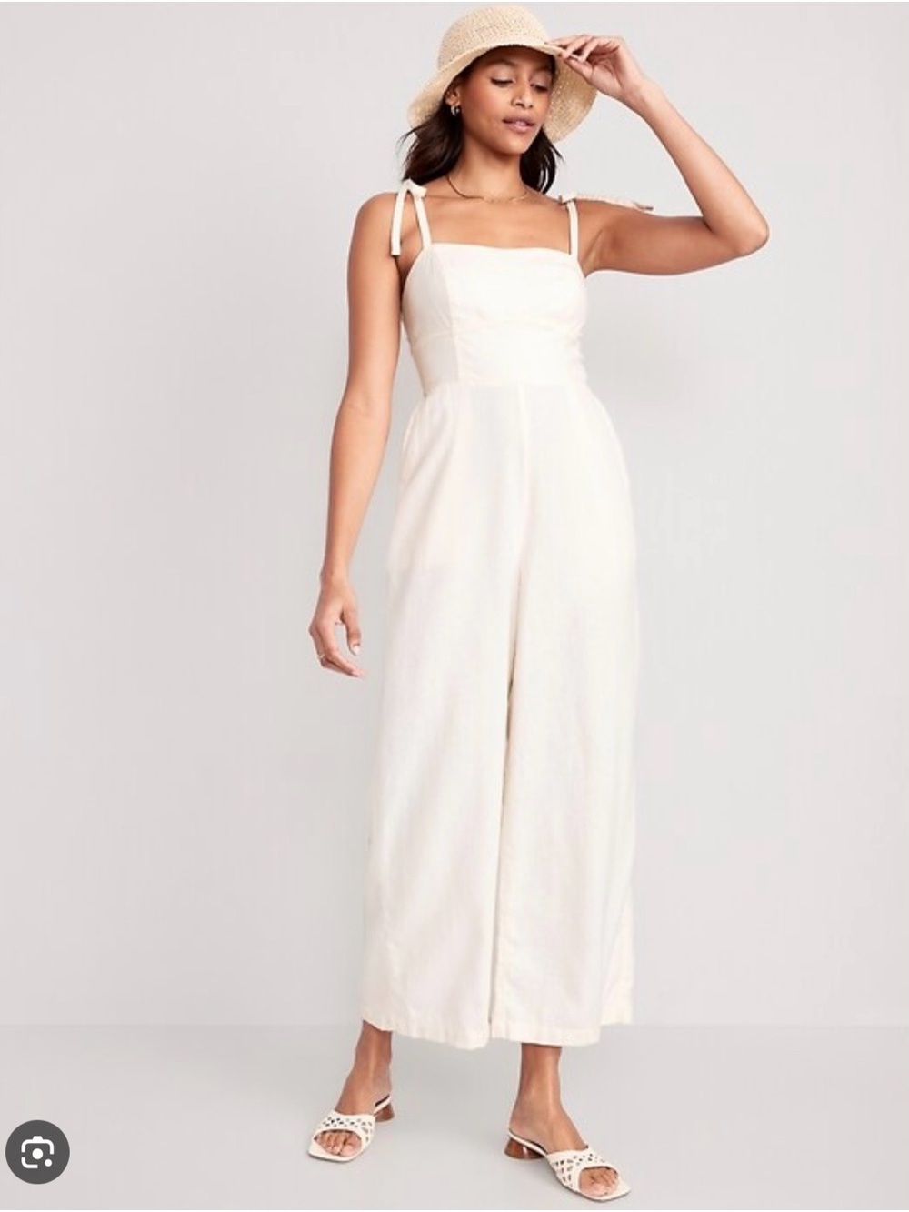 Old Navy Cream Tie-Strap Wide-Leg Jumpsuit Linen